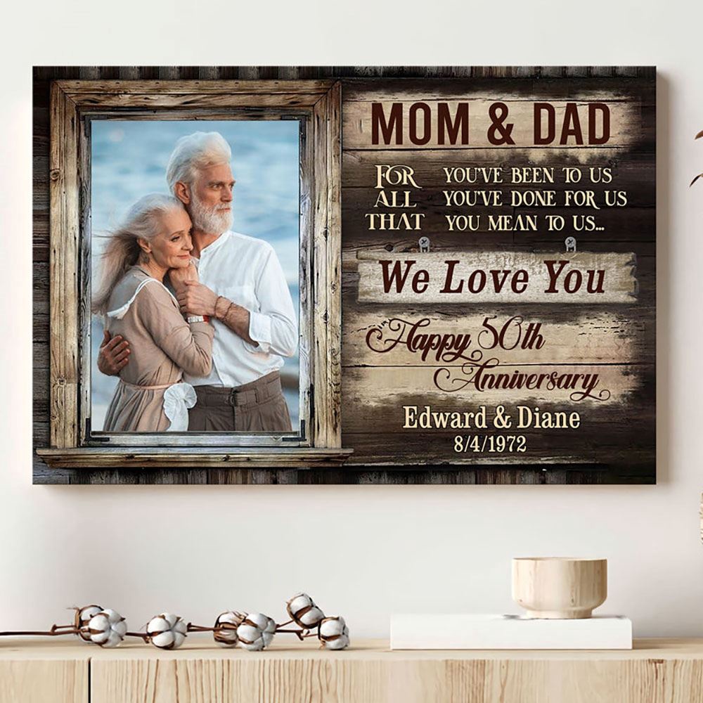 Canvas Prints Valentine’s Day, Personalized Parent Mom Dad Happy 50 Anniversary Canvas, Couple Lovers Wall Art