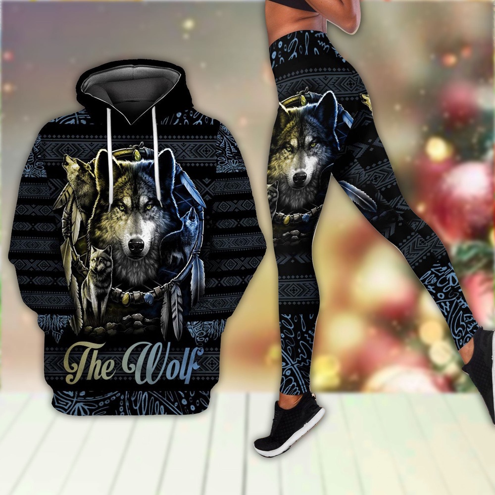 Dreamcatcher Wofl Native American Hoodie Leggings Set, Native American Hoodies, Native American Leggings