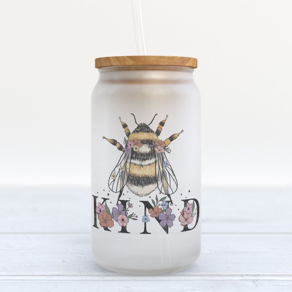 Frosted Glass Can, Be A Kind Human Frosted Bottle Be Kind Glass Bottle Hand Bee With Flower Glass Tumbler Bee Kind Frosted Glass Can, Be A Kind Human Frosted Bottle Be Kind Glass Bottle Hand Bee With Flower Glass Tumbler Bee Kind