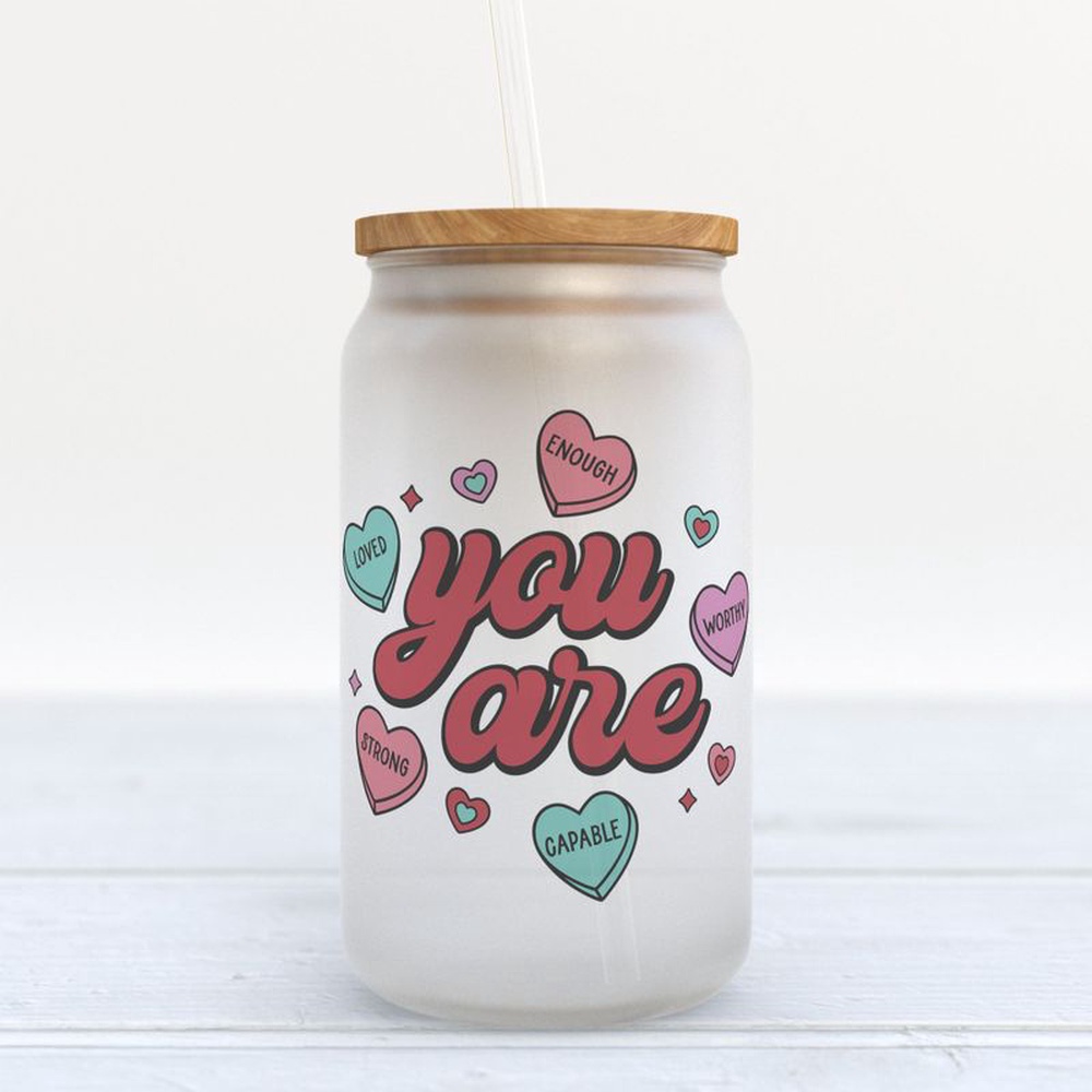 Frosted Glass Can, Happy Valentines Day Frosted Glass Can You Are Candy Hearts Glass Bottle Couple Glass Can Romantic Frosted Glass Can, Happy Valentines Day Frosted Glass Can You Are Candy Hearts Glass Bottle Couple Glass Can Romantic