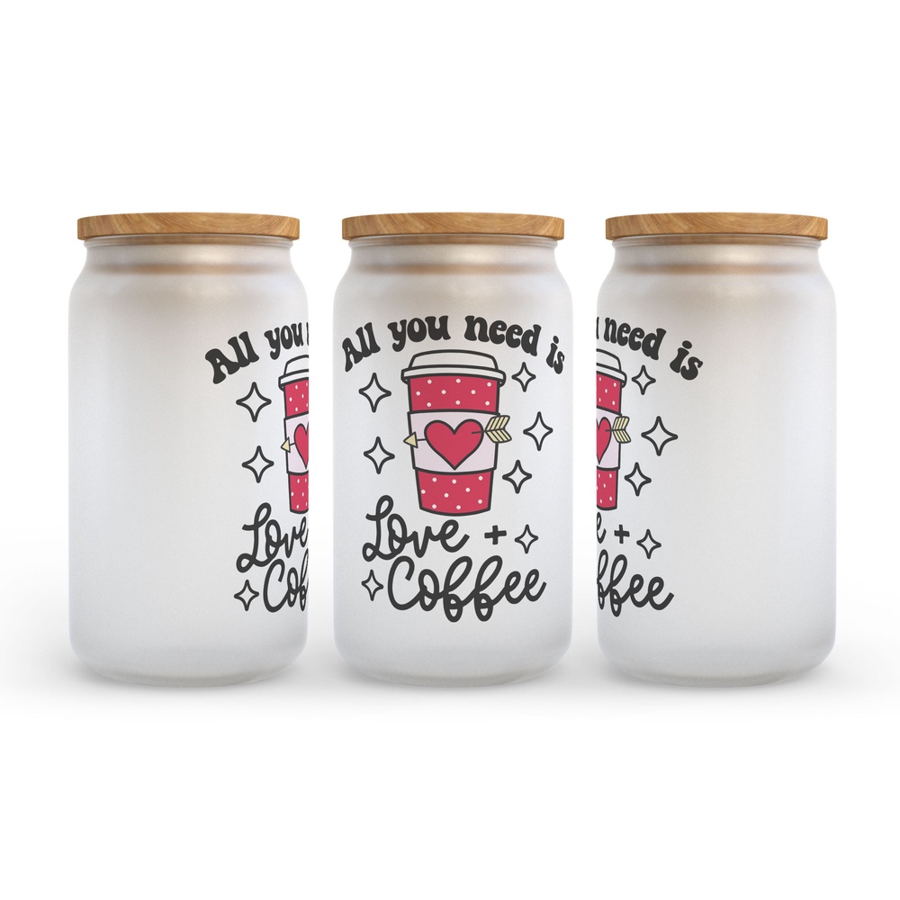 Frosted Glass Can, Valentine Gift, All You Need is Love and Coffee Frosted Glass Can Tumbler Frosted Glass Can, Valentine Gift, All You Need is Love and Coffee Frosted Glass Can Tumbler