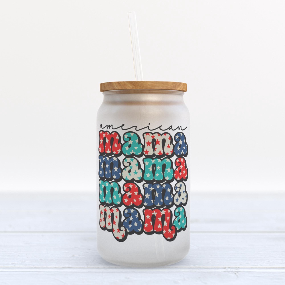 Frosted Glass Can, Valentine Gift, American Mama Frosted Glass Can Tumbler Frosted Glass Can, Valentine Gift, American Mama Frosted Glass Can Tumbler