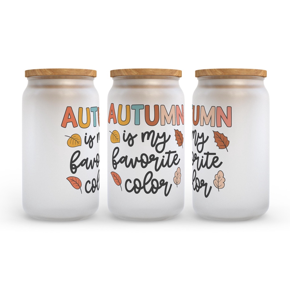 Frosted Glass Can, Valentine Gift, Autumn Is My Favorite Color Fall Frosted Glass Can Tumbler