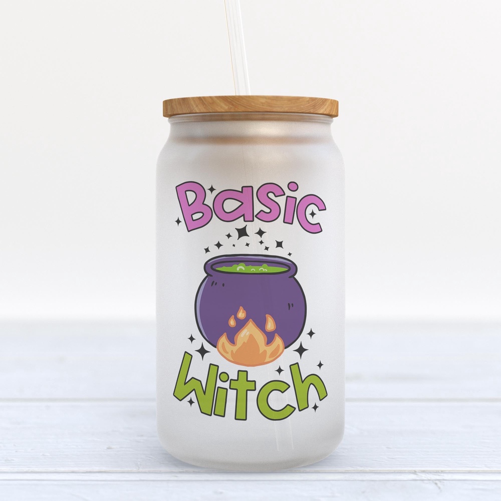 Frosted Glass Can, Valentine Gift, Basic Witch Halloween Frosted Glass Can Tumbler Frosted Glass Can, Valentine Gift, Basic Witch Halloween Frosted Glass Can Tumbler