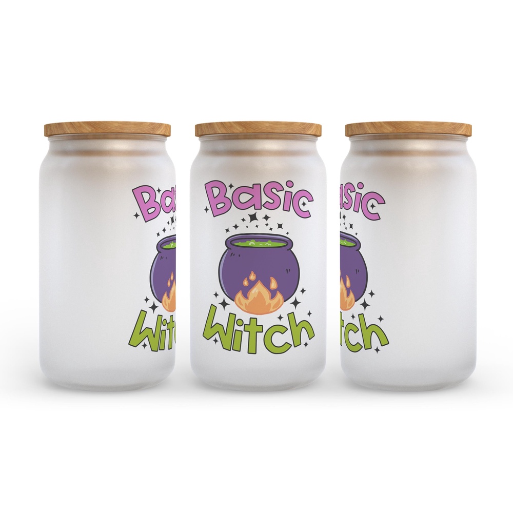 Frosted Glass Can, Valentine Gift, Basic Witch Halloween Frosted Glass Can Tumbler Frosted Glass Can, Valentine Gift, Basic Witch Halloween Frosted Glass Can Tumbler
