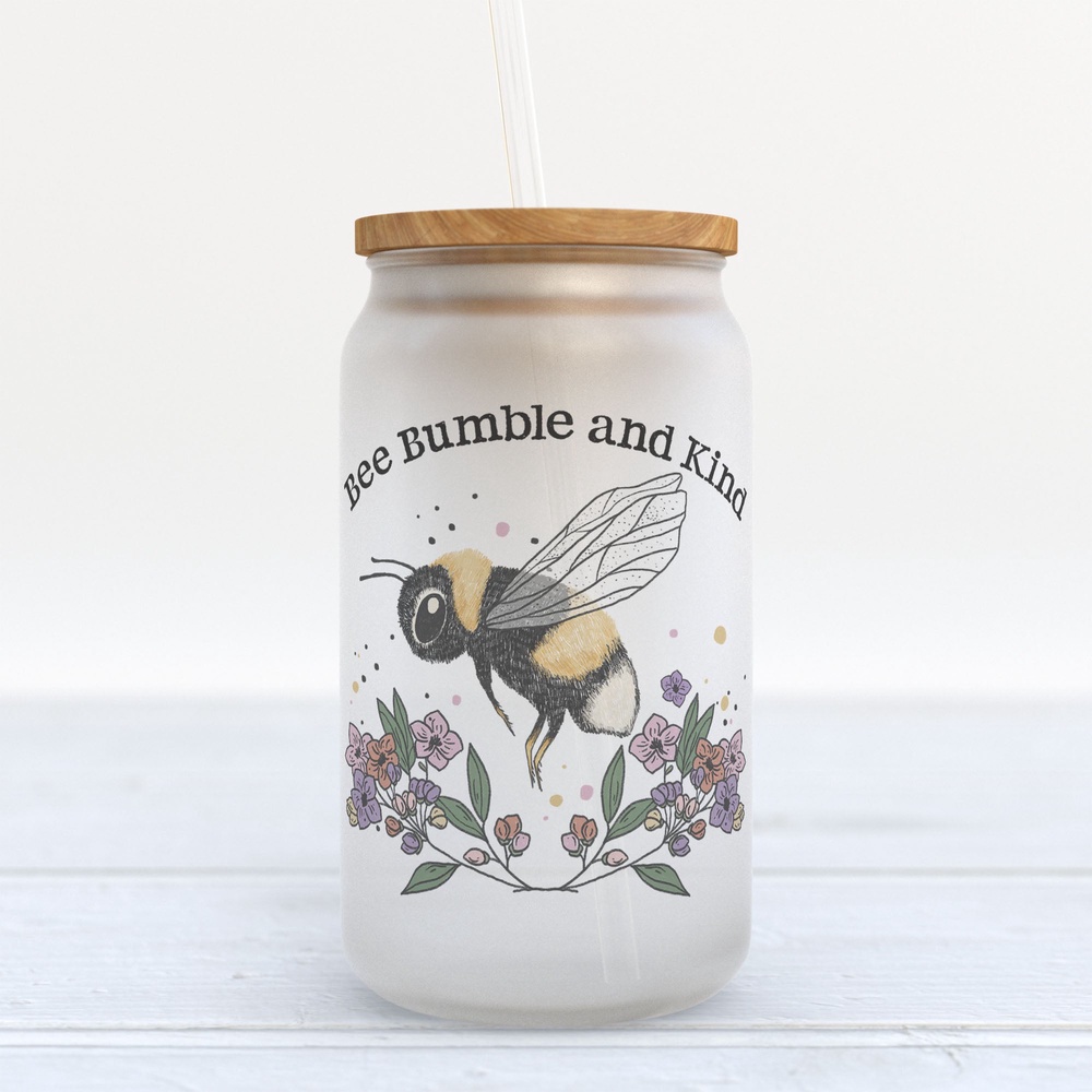 Frosted Glass Can, Valentine Gift, Be Bumble And Kind Frosted Glass Can Tumbler Frosted Glass Can, Valentine Gift, Be Bumble And Kind Frosted Glass Can Tumbler