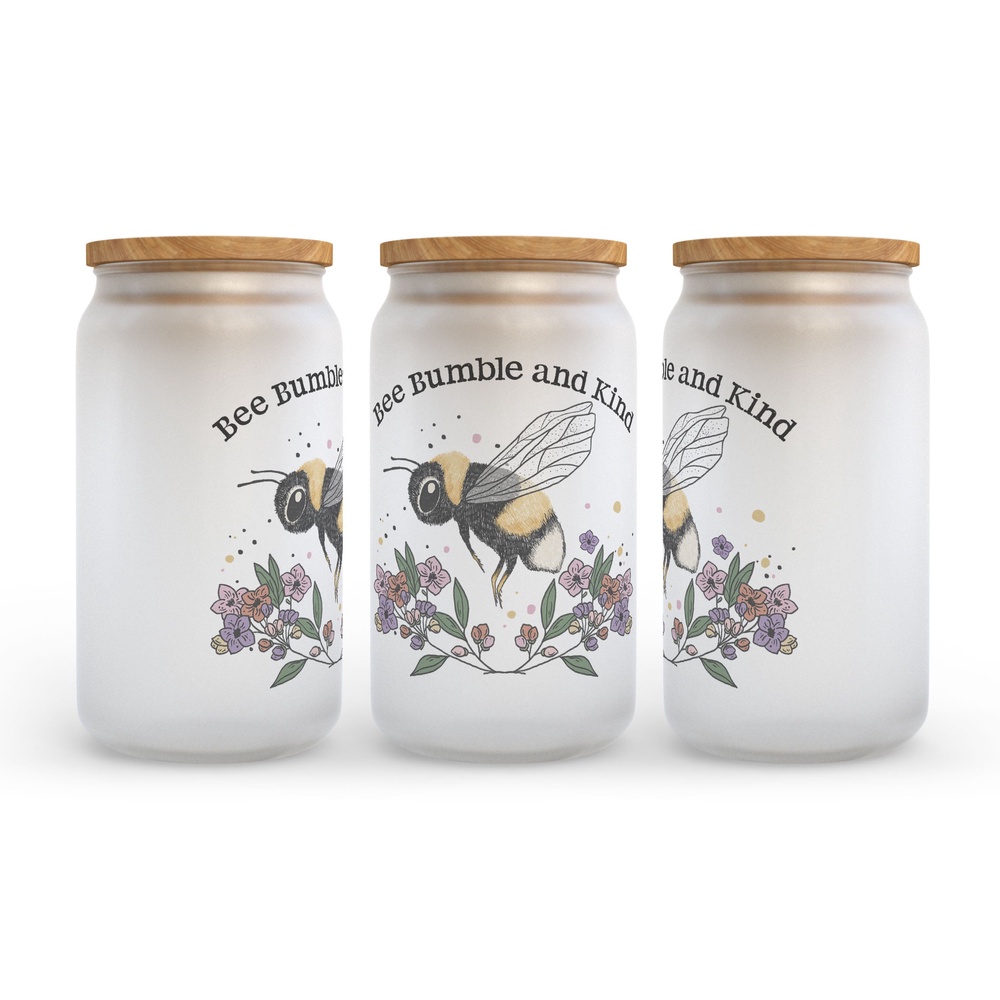 Frosted Glass Can, Valentine Gift, Be Bumble And Kind Frosted Glass Can Tumbler Frosted Glass Can, Valentine Gift, Be Bumble And Kind Frosted Glass Can Tumbler