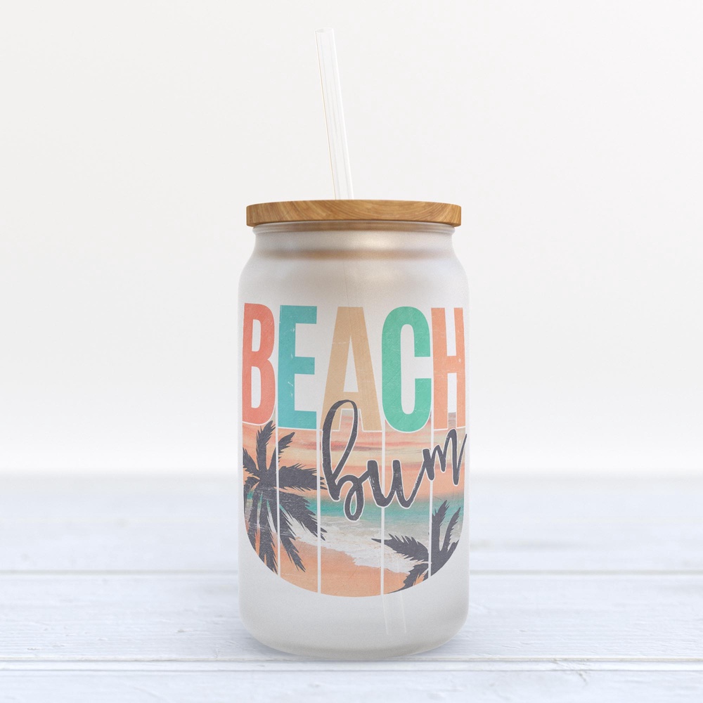 Frosted Glass Can, Valentine Gift, Beach Bum Frosted Glass Can Tumbler Frosted Glass Can, Valentine Gift, Beach Bum Frosted Glass Can Tumbler