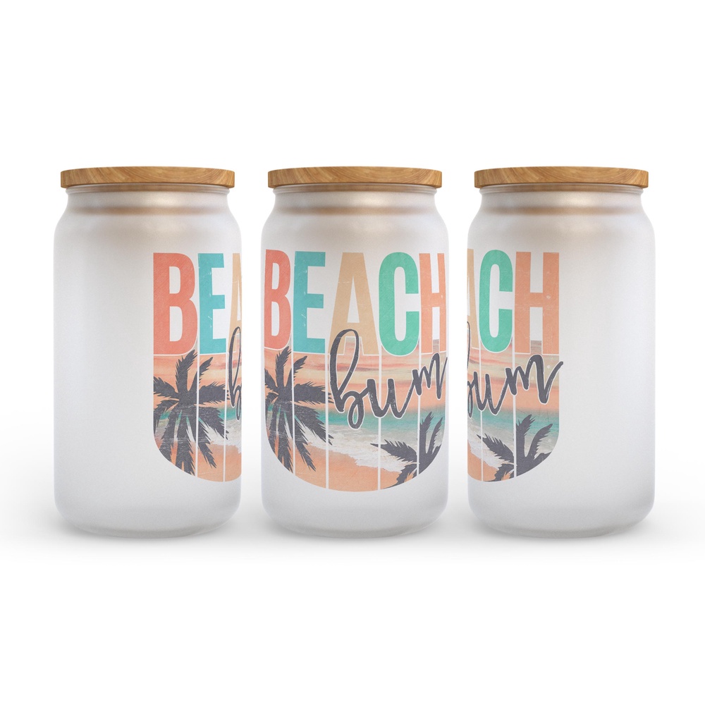 Frosted Glass Can, Valentine Gift, Beach Bum Frosted Glass Can Tumbler Frosted Glass Can, Valentine Gift, Beach Bum Frosted Glass Can Tumbler