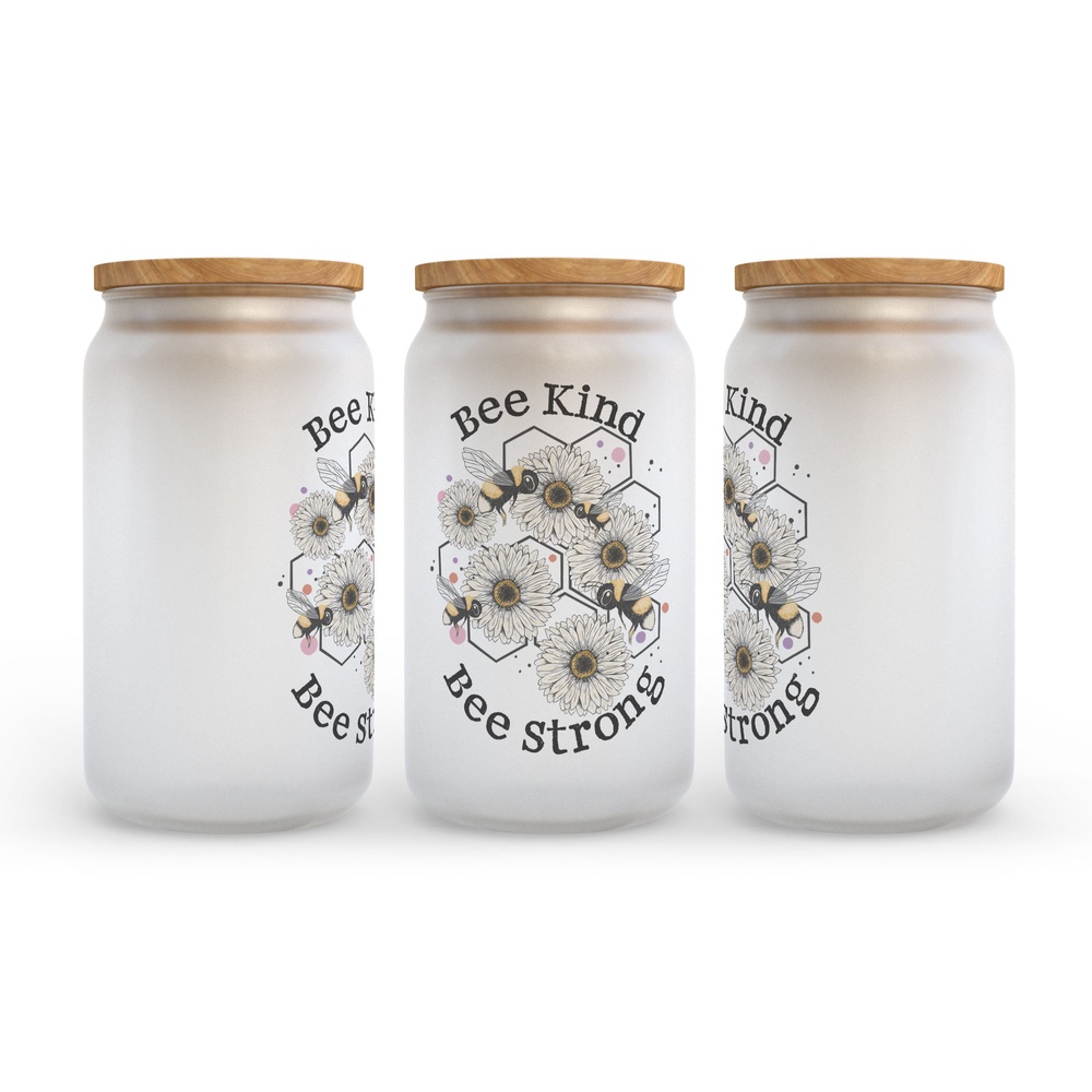 Frosted Glass Can, Valentine Gift, Bee Kind Bee Strong Frosted Glass Can Tumbler Frosted Glass Can, Valentine Gift, Bee Kind Bee Strong Frosted Glass Can Tumbler