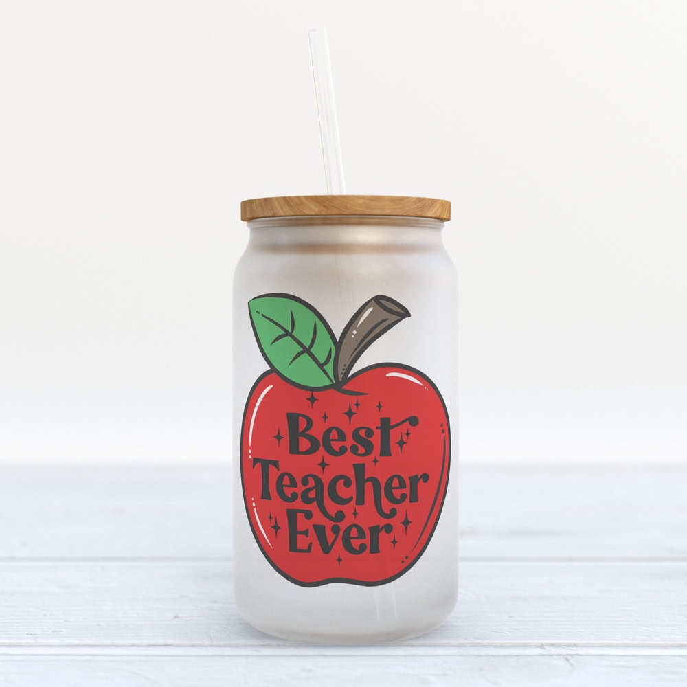 Frosted Glass Can, Valentine Gift, Best Teacher Ever Frosted Glass Can Tumbler Frosted Glass Can, Valentine Gift, Best Teacher Ever Frosted Glass Can Tumbler