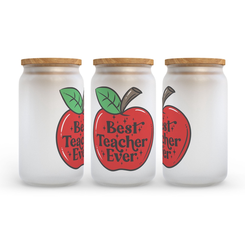 Frosted Glass Can, Valentine Gift, Best Teacher Ever Frosted Glass Can Tumbler Frosted Glass Can, Valentine Gift, Best Teacher Ever Frosted Glass Can Tumbler