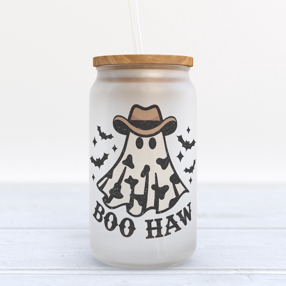 Frosted Glass Can, Valentine Gift, Boo Haw Halloween Frosted Glass Can Tumbler Frosted Glass Can, Valentine Gift, Boo Haw Halloween Frosted Glass Can Tumbler