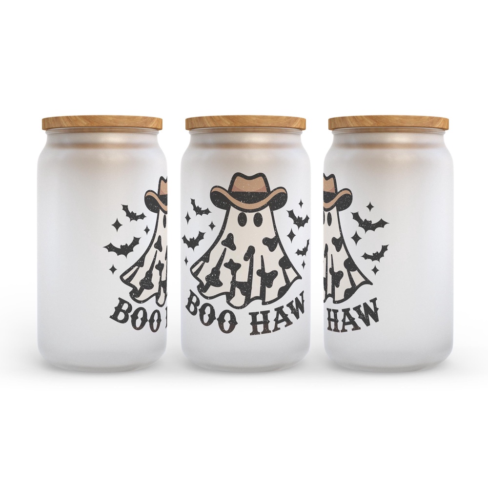 Frosted Glass Can, Valentine Gift, Boo Haw Halloween Frosted Glass Can Tumbler Frosted Glass Can, Valentine Gift, Boo Haw Halloween Frosted Glass Can Tumbler