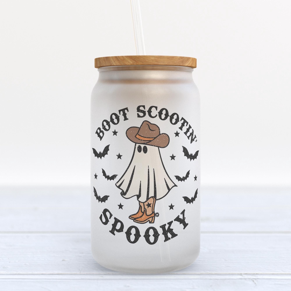 Frosted Glass Can, Valentine Gift, Boot Scootin Spooky Halloween Frosted Glass Can Tumbler Frosted Glass Can, Valentine Gift, Boot Scootin Spooky Halloween Frosted Glass Can Tumbler
