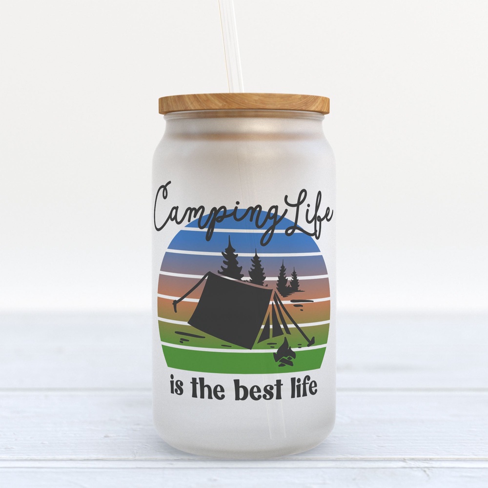 Frosted Glass Can, Valentine Gift, Camping Life is the Best Life Frosted Glass Can Tumbler