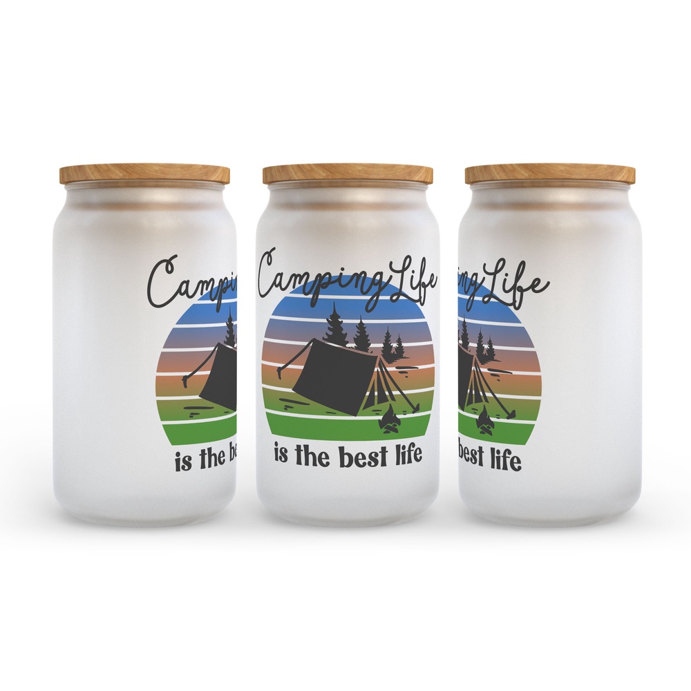 Frosted Glass Can, Valentine Gift, Camping Life is the Best Life Frosted Glass Can Tumbler