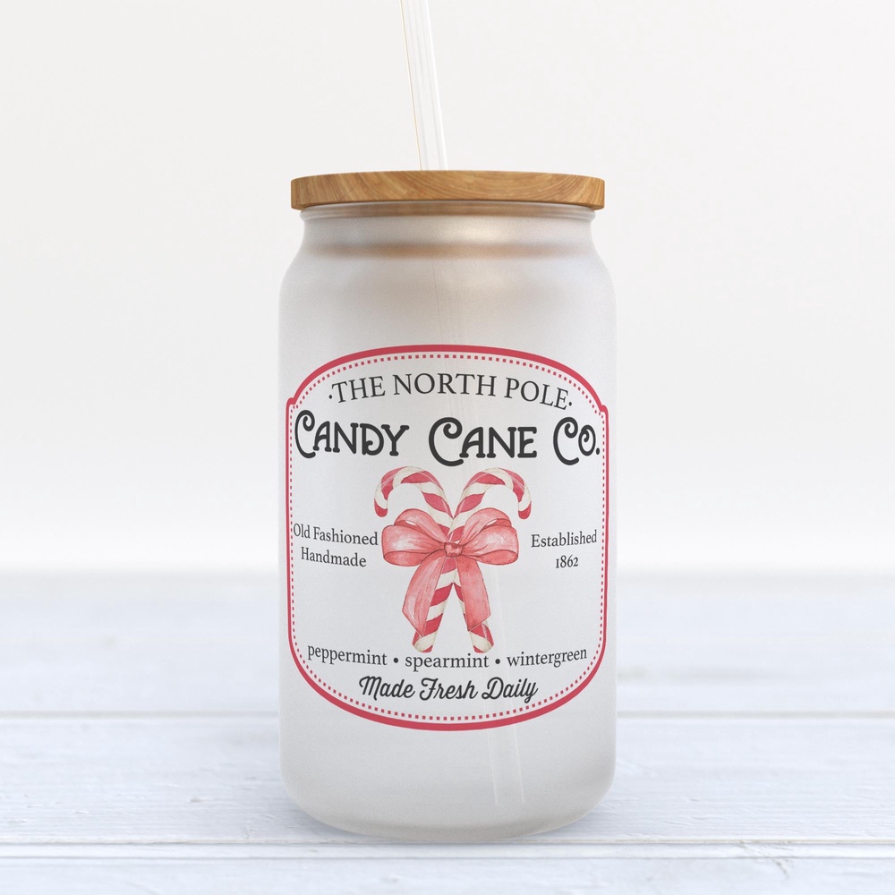 Frosted Glass Can, Valentine Gift, Candy Cane Co Christmas Frosted Glass Can Tumbler