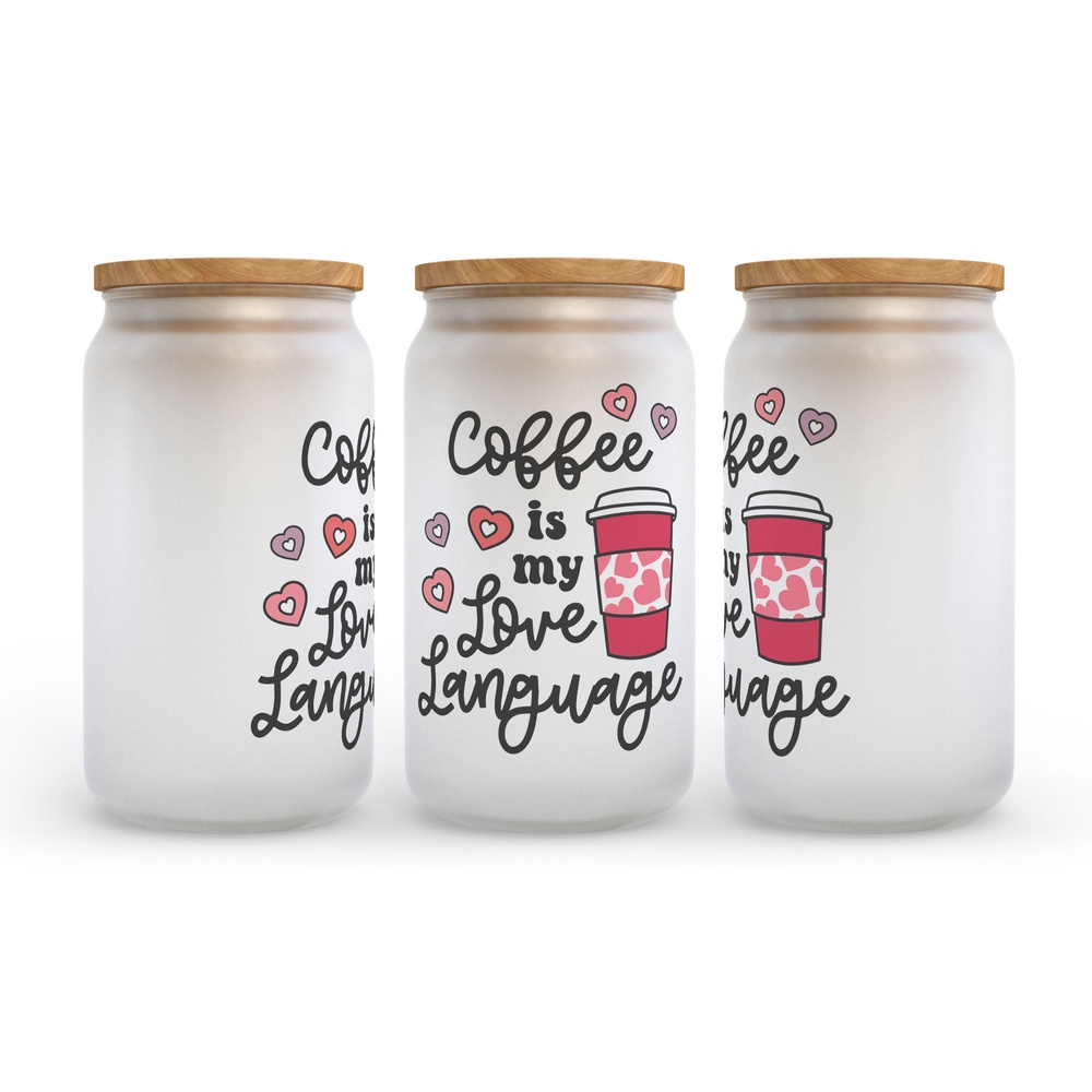 Frosted Glass Can, Valentine Gift, Coffee is My Love Language Frosted Glass Can Tumbler Frosted Glass Can, Valentine Gift, Coffee is My Love Language Frosted Glass Can Tumbler