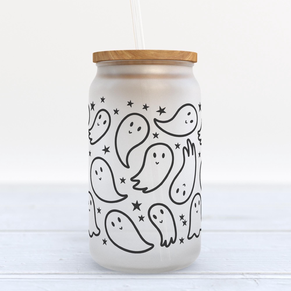 Frosted Glass Can, Valentine Gift, Cute Ghosts Halloween Frosted Glass Can Tumbler Frosted Glass Can, Valentine Gift, Cute Ghosts Halloween Frosted Glass Can Tumbler
