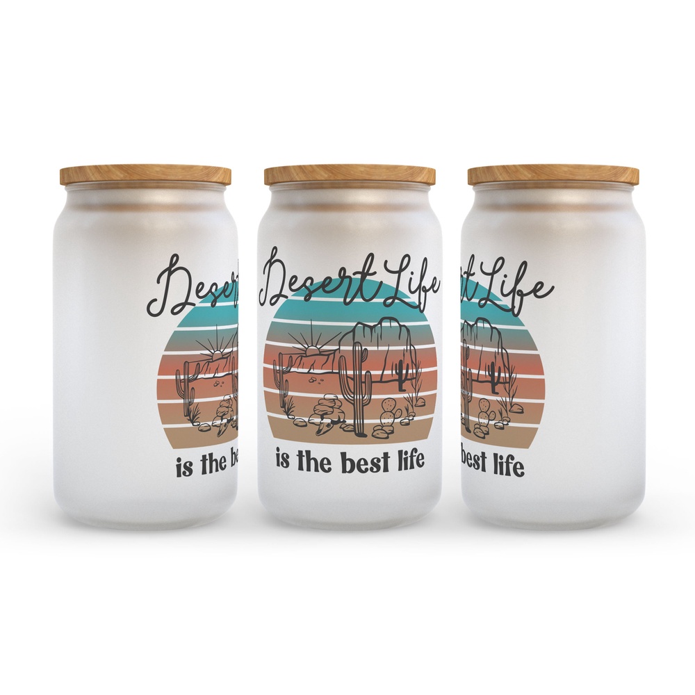 Frosted Glass Can, Valentine Gift, Desert Life is the Best Life Frosted Glass Can Tumbler