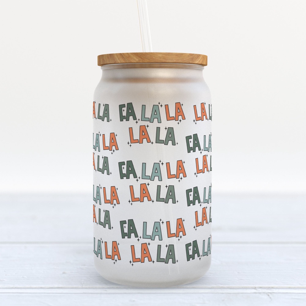 Frosted Glass Can, Valentine Gift, Fa La La La La Christmas Frosted Glass Can Tumbler