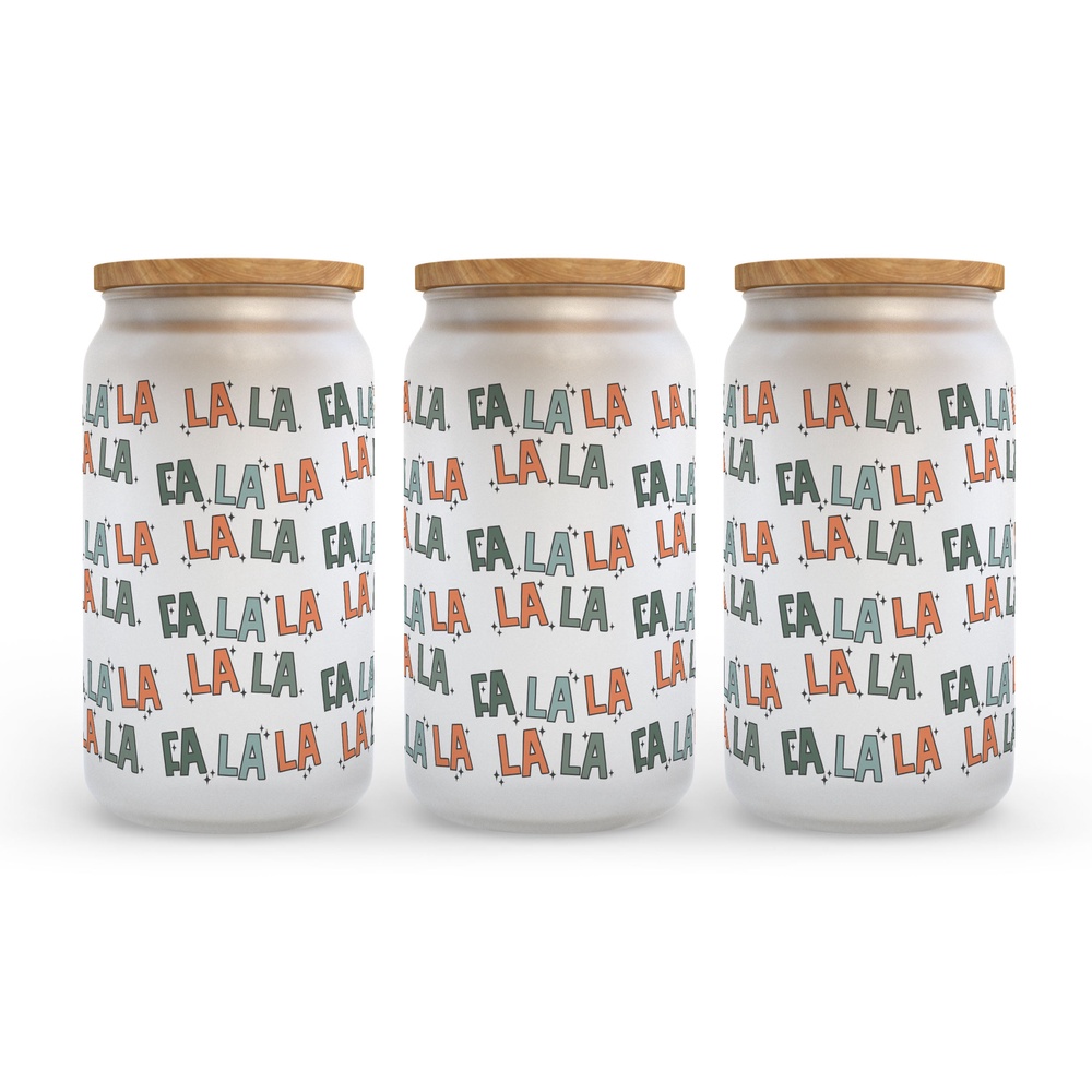 Frosted Glass Can, Valentine Gift, Fa La La La La Christmas Frosted Glass Can Tumbler