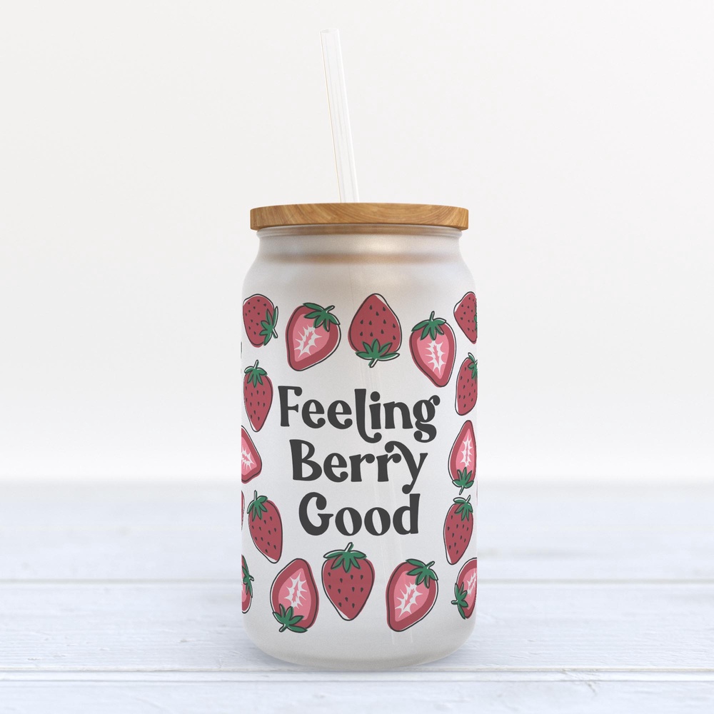 Frosted Glass Can, Valentine Gift, Feeling Berry Good Frosted Glass Can Tumbler Frosted Glass Can, Valentine Gift, Feeling Berry Good Frosted Glass Can Tumbler