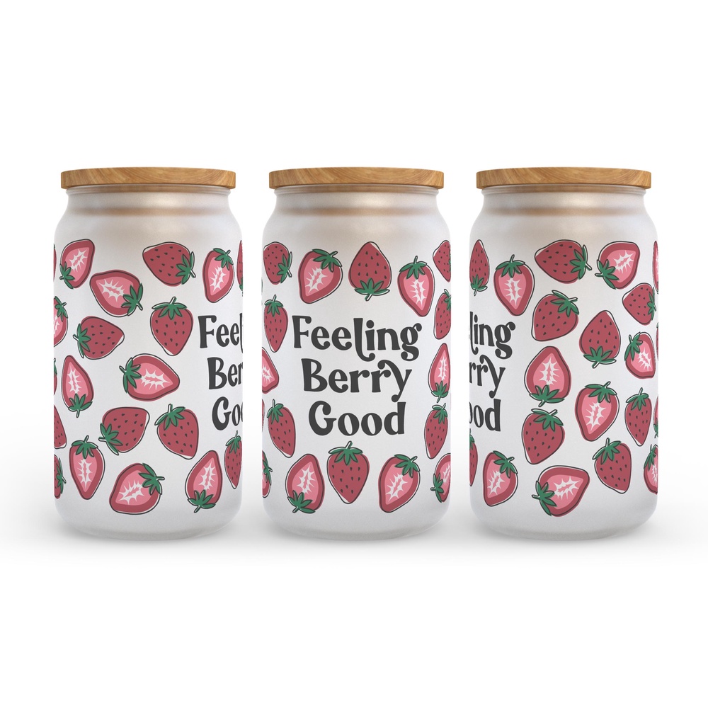 Frosted Glass Can, Valentine Gift, Feeling Berry Good Frosted Glass Can Tumbler Frosted Glass Can, Valentine Gift, Feeling Berry Good Frosted Glass Can Tumbler