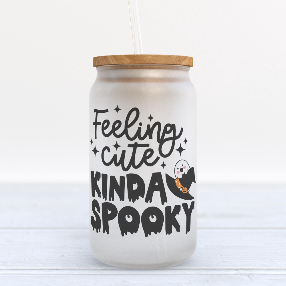 Frosted Glass Can, Valentine Gift, Feeling Cute Kinda Spooky Halloween Frosted Glass Can Tumbler