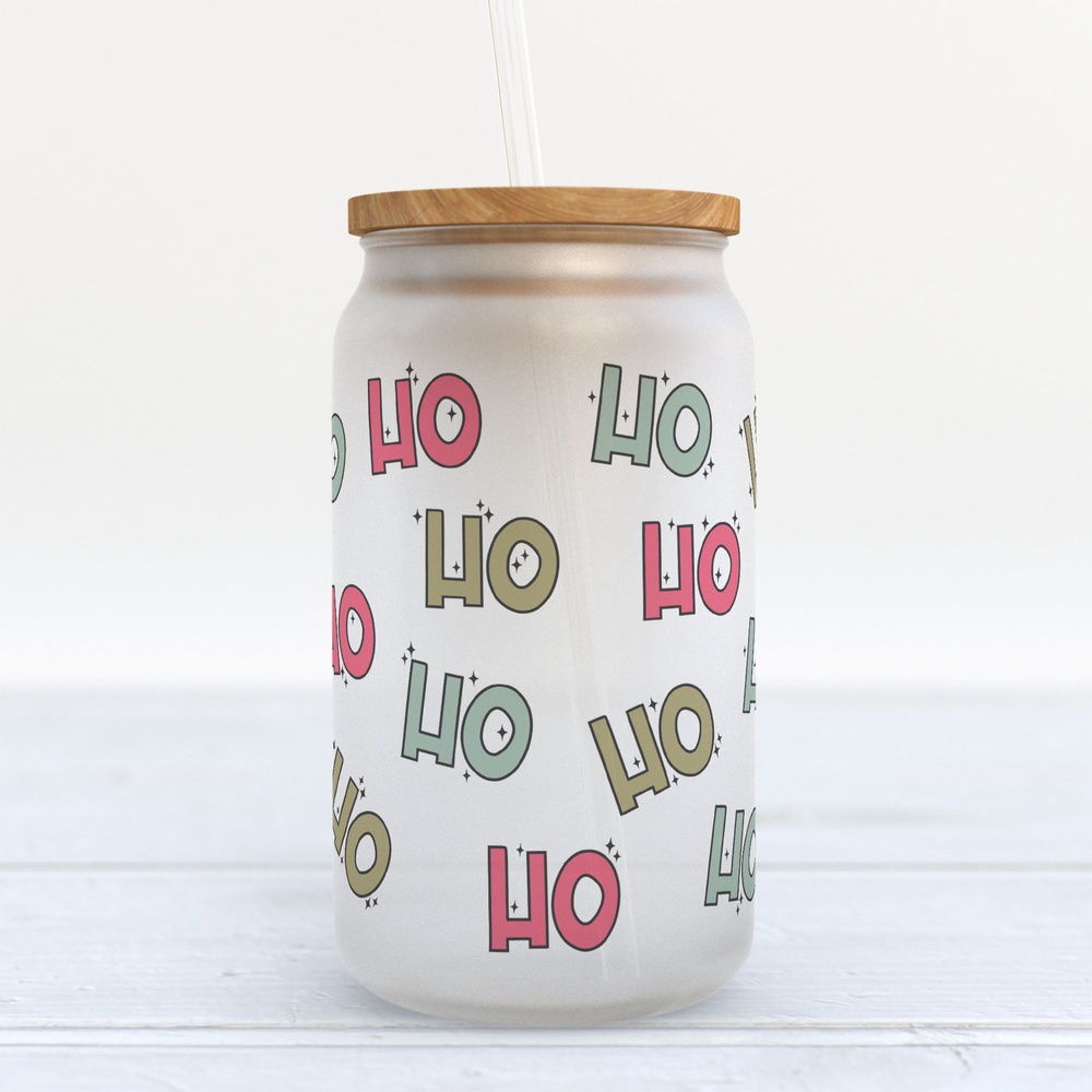 Frosted Glass Can, Valentine Gift, Ho Ho Ho Pink Christmas Frosted Glass Can Tumbler