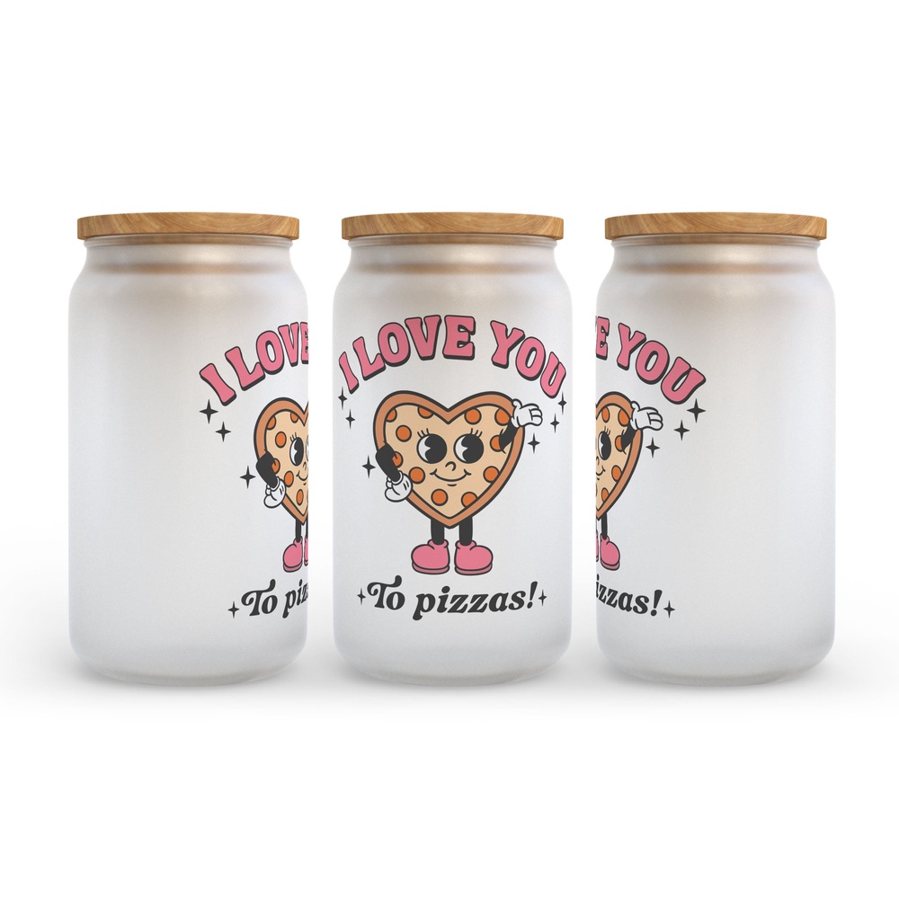 Frosted Glass Can, Valentine Gift, I Love You to Pizzas Valentine’s Day Frosted Glass Can Tumbler