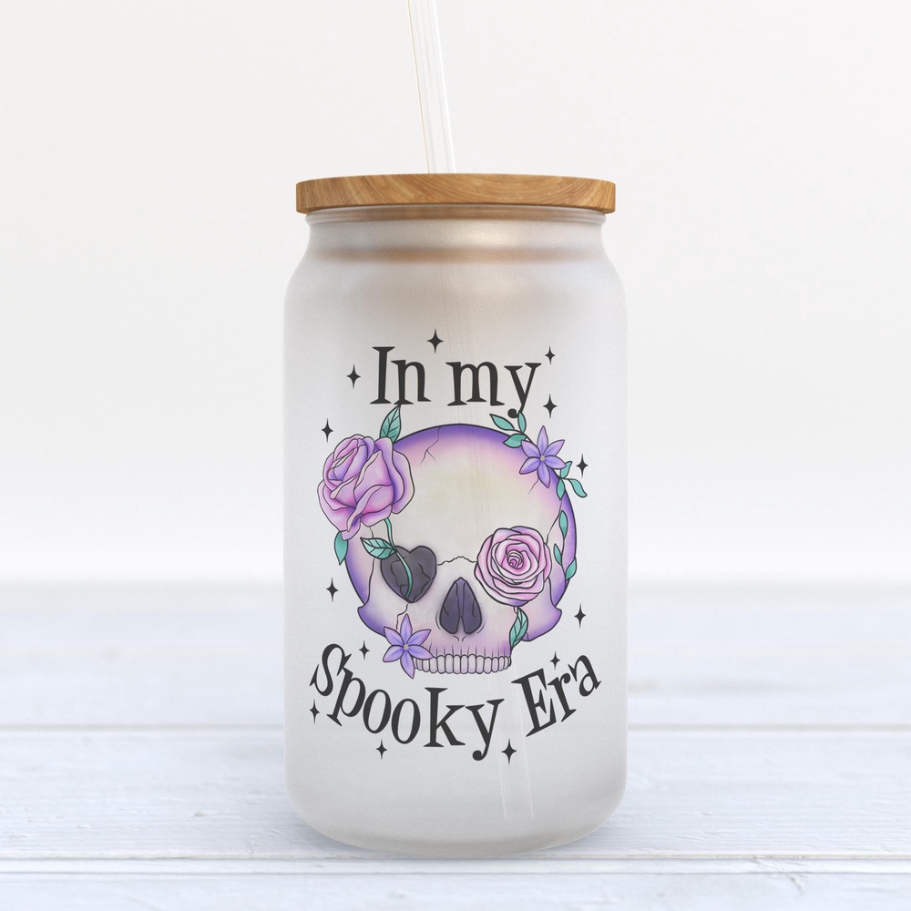 Frosted Glass Can, Valentine Gift, In My Spooky Era Halloween Frosted Glass Can Tumbler