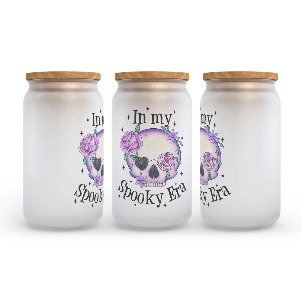 Frosted Glass Can, Valentine Gift, In My Spooky Era Halloween Frosted Glass Can Tumbler
