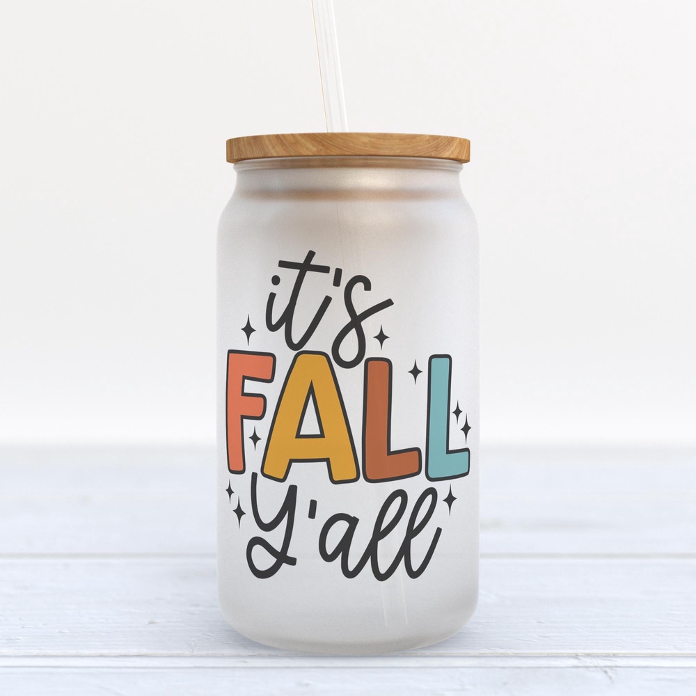 Frosted Glass Can, Valentine Gift, It’s Fall Y’all Frosted Glass Can Tumbler