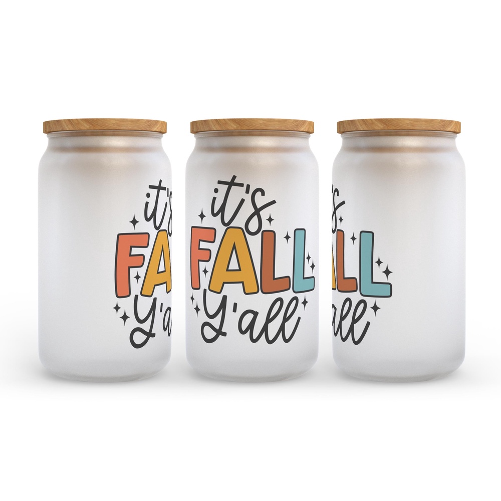 Frosted Glass Can, Valentine Gift, It’s Fall Y’all Frosted Glass Can Tumbler