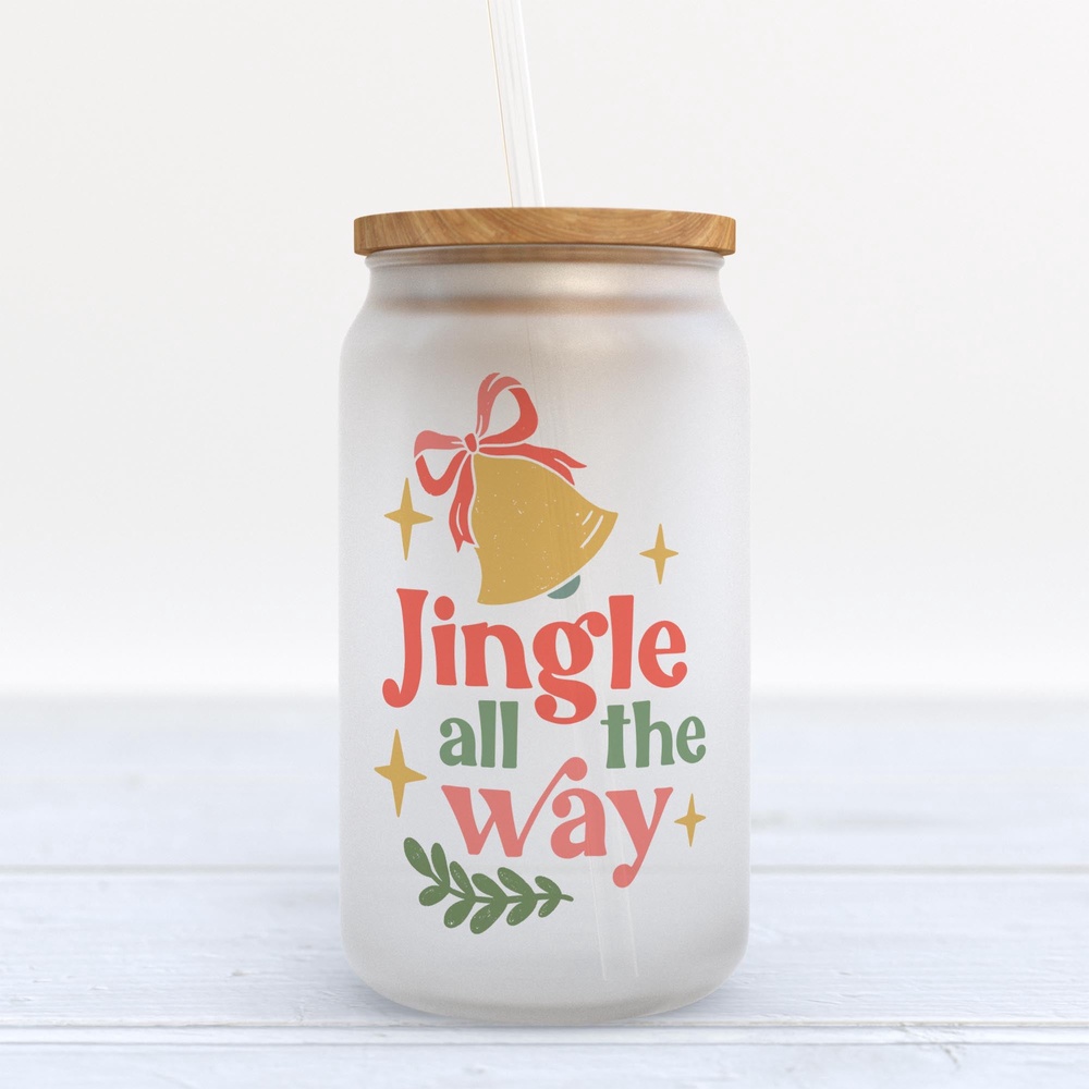 Frosted Glass Can, Valentine Gift, Jingle All the Way Christmas Retro Frosted Glass Can Tumbler