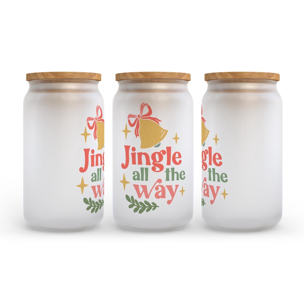 Frosted Glass Can, Valentine Gift, Jingle All the Way Christmas Retro Frosted Glass Can Tumbler