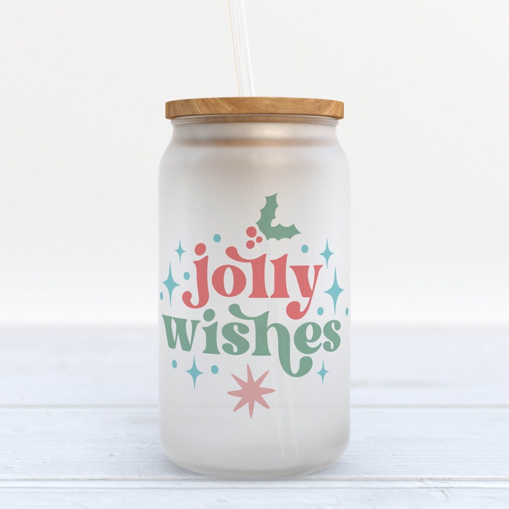 Frosted Glass Can, Valentine Gift, Jolly Wishes Christmas Retro Frosted Glass Can Tumbler