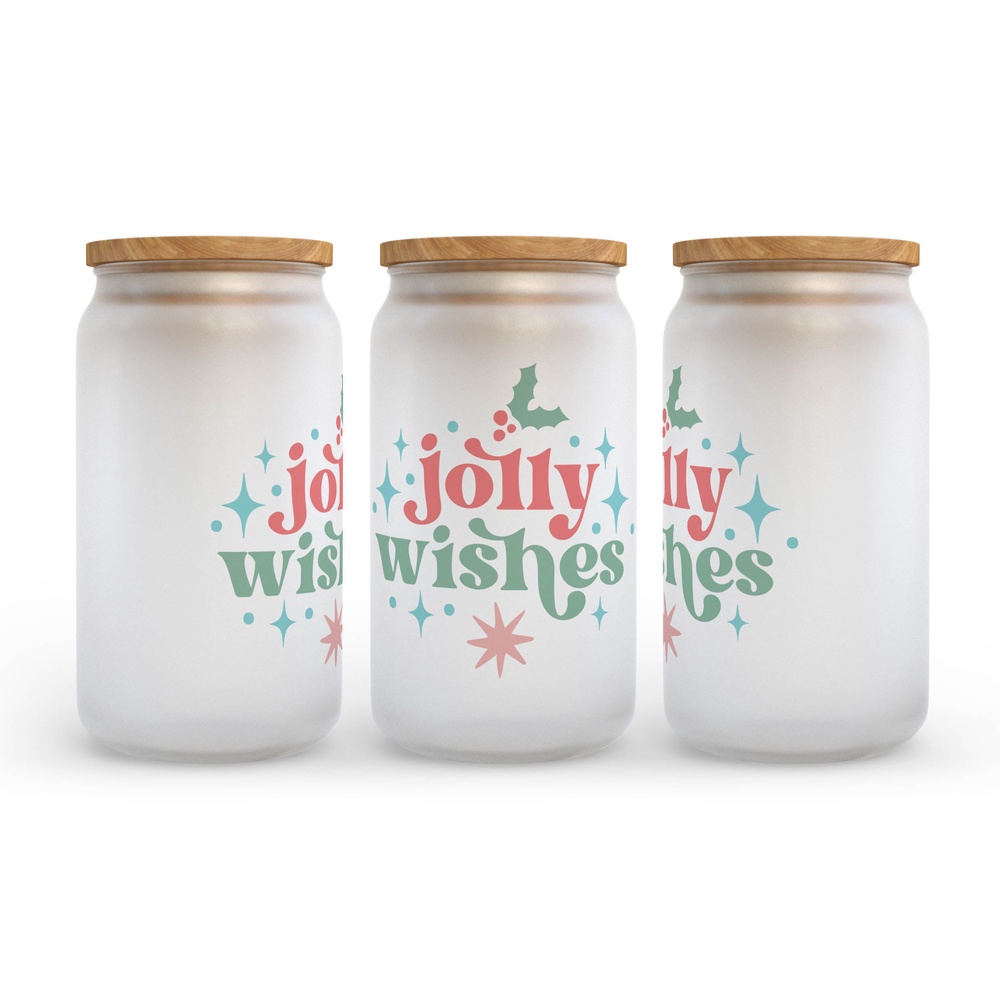 Frosted Glass Can, Valentine Gift, Jolly Wishes Christmas Retro Frosted Glass Can Tumbler
