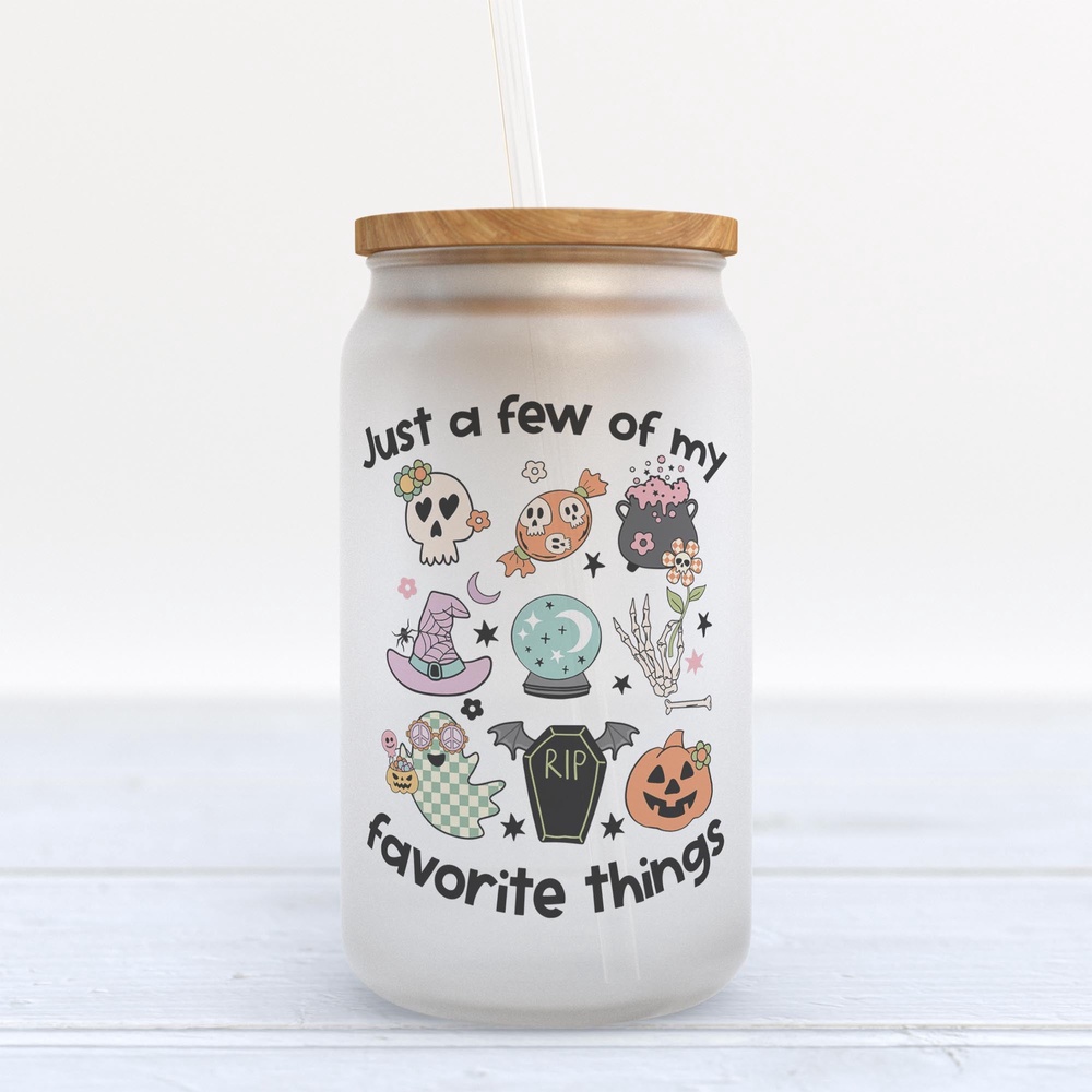 Frosted Glass Can, Valentine Gift, Just A Few Of My Favorite Things Halloween Frosted Glass Can Tumbler Frosted Glass Can, Valentine Gift, Just A Few Of My Favorite Things Halloween Frosted Glass Can Tumbler