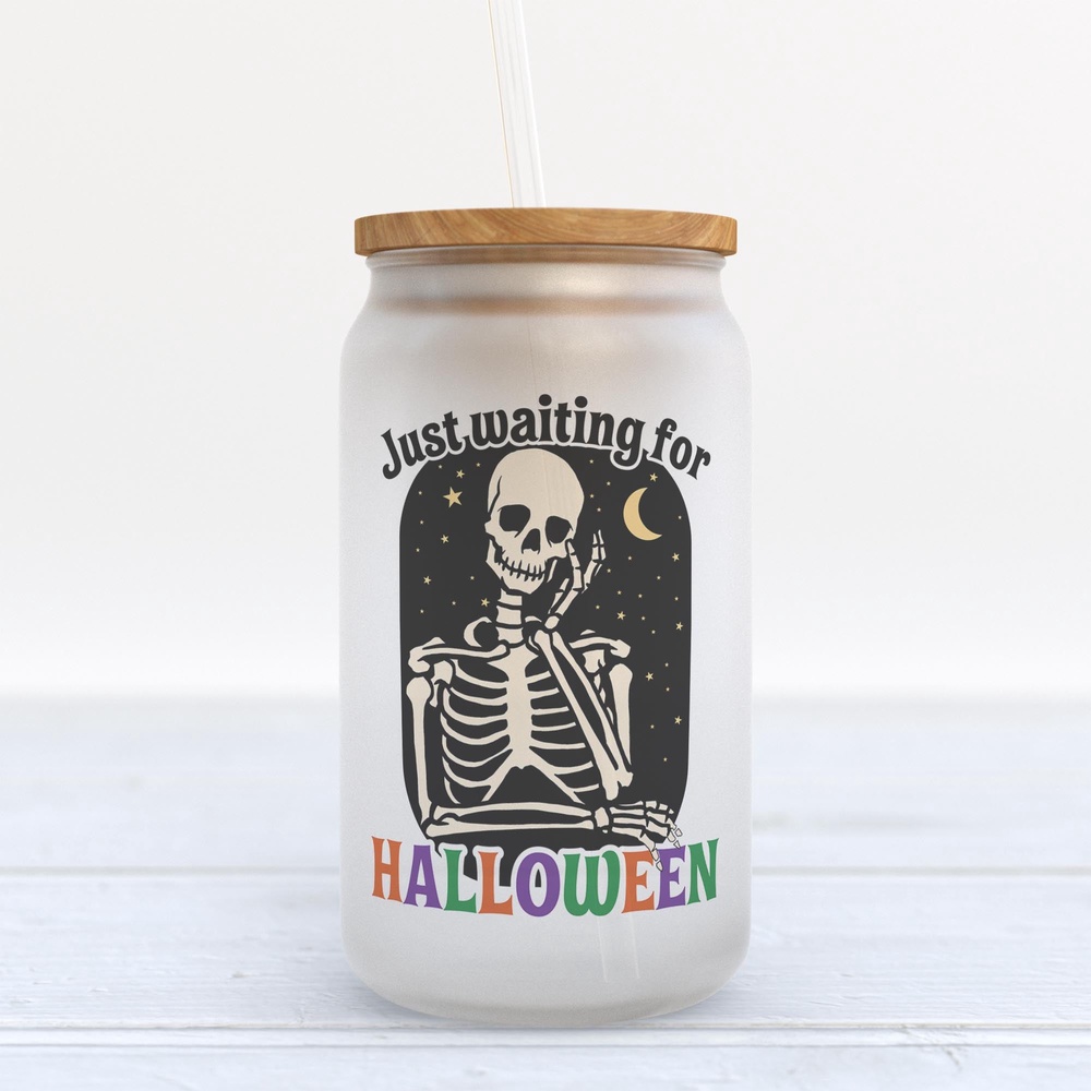 Frosted Glass Can, Valentine Gift, Just Waiting For Halloween Frosted Glass Can Tumbler