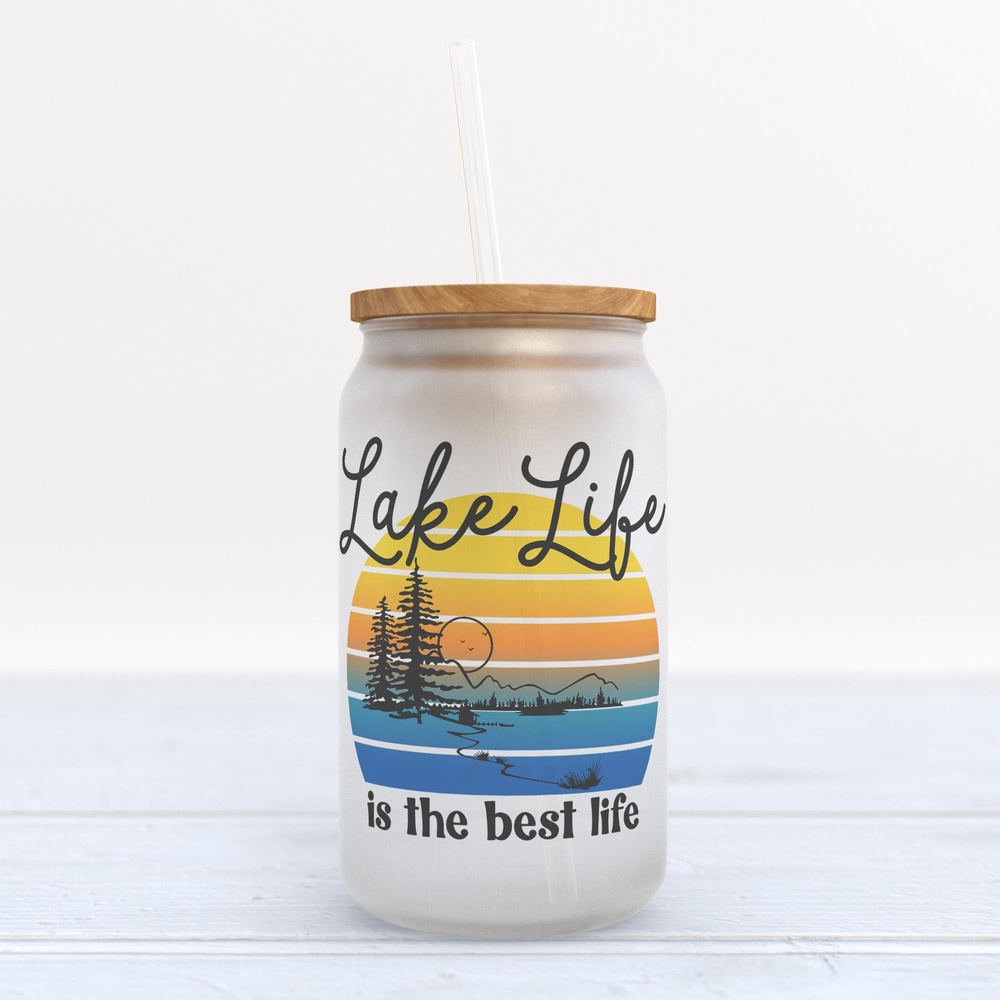 Frosted Glass Can, Valentine Gift, Lake Life is the Best Life Frosted Glass Can Tumbler