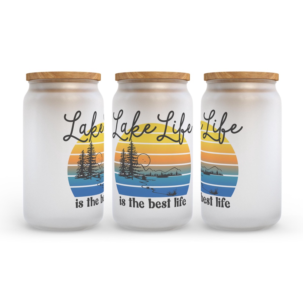 Frosted Glass Can, Valentine Gift, Lake Life is the Best Life Frosted Glass Can Tumbler