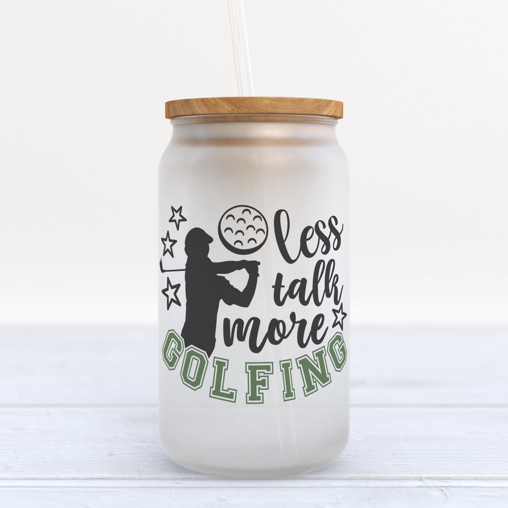 Frosted Glass Can, Valentine Gift, Less Talk More Golfing Frosted Glass Can Tumbler