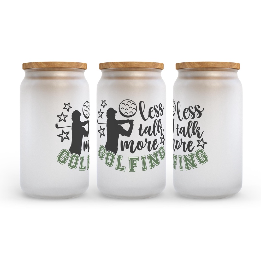 Frosted Glass Can, Valentine Gift, Less Talk More Golfing Frosted Glass Can Tumbler