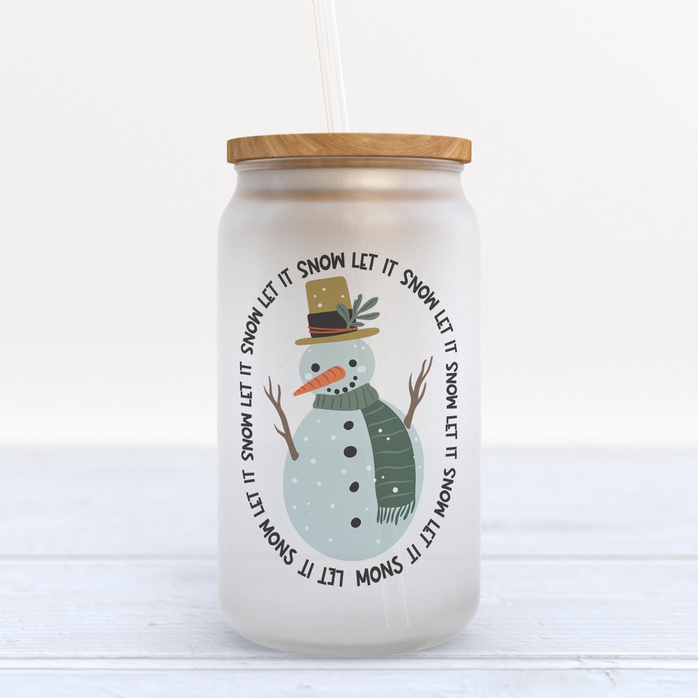 Frosted Glass Can, Valentine Gift, Let It Snow Christmas Frosted Glass Can Tumbler
