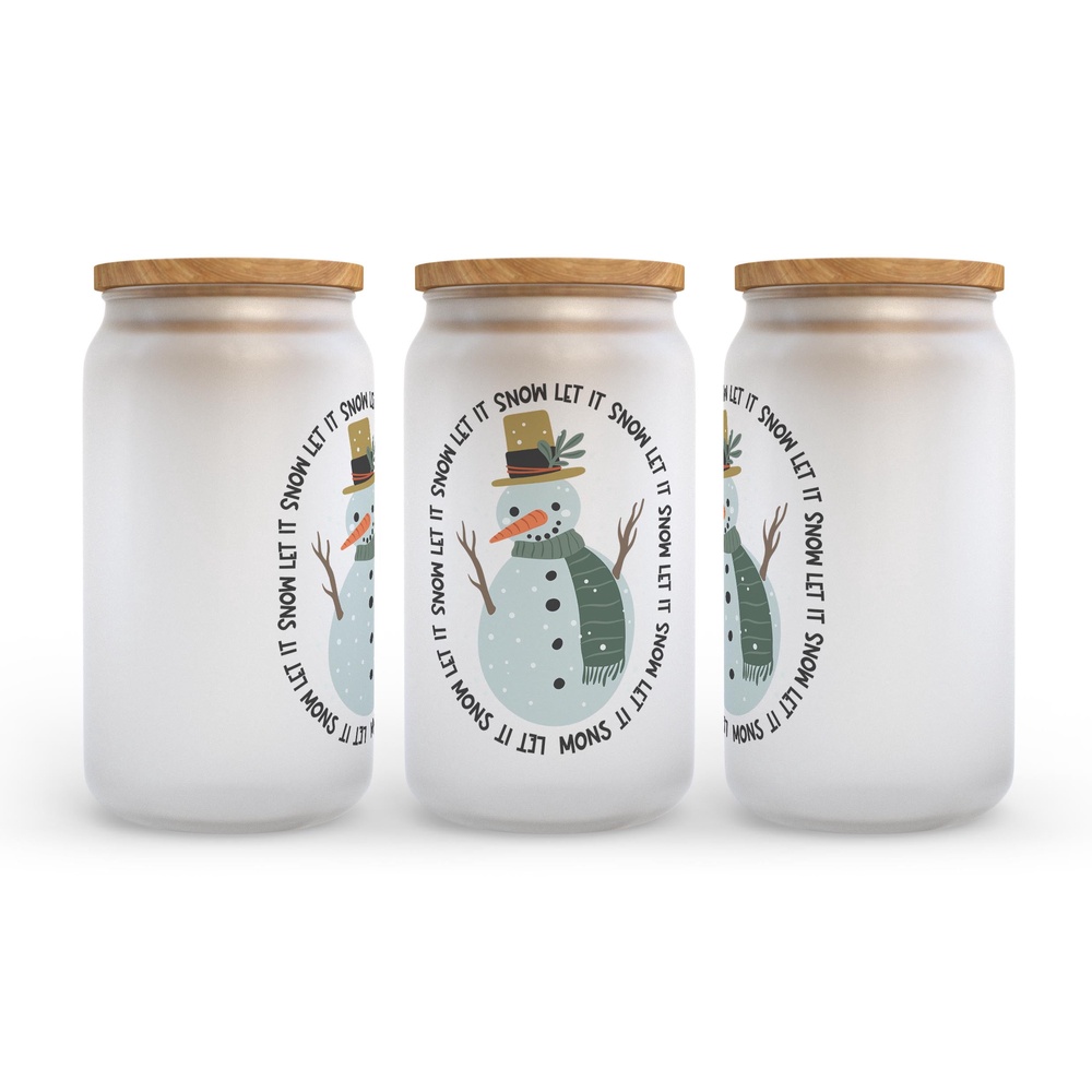 Frosted Glass Can, Valentine Gift, Let It Snow Christmas Frosted Glass Can Tumbler