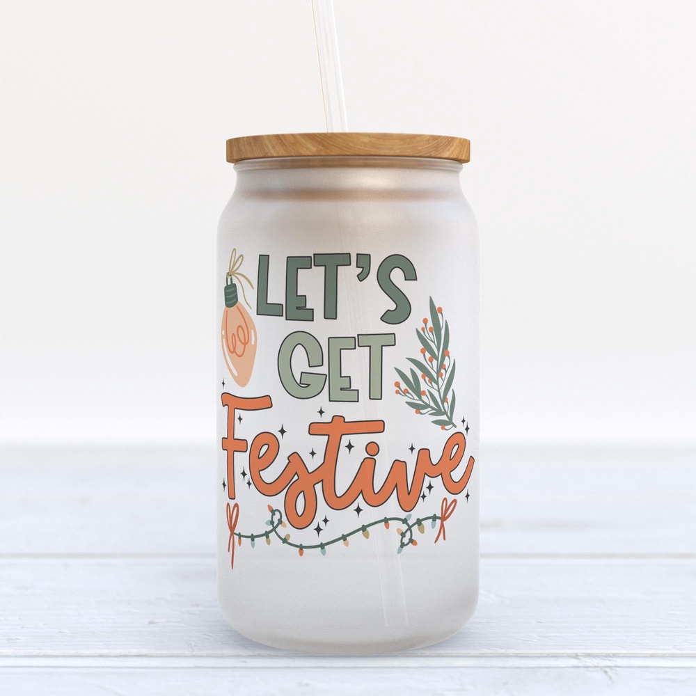 Frosted Glass Can, Valentine Gift, Let’s Get Festive Christmas Frosted Glass Can Tumbler Frosted Glass Can, Valentine Gift, Let’s Get Festive Christmas Frosted Glass Can Tumbler