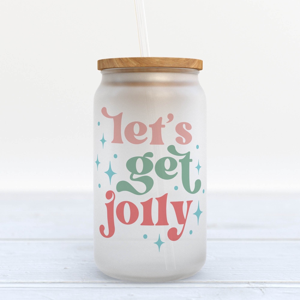 Frosted Glass Can, Valentine Gift, Let’s Get Jolly Christmas Retro Frosted Glass Can Tumbler
